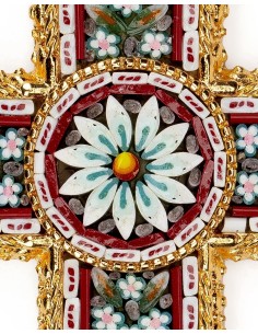 White Red Micromosaic Floral Cross Pendant 2