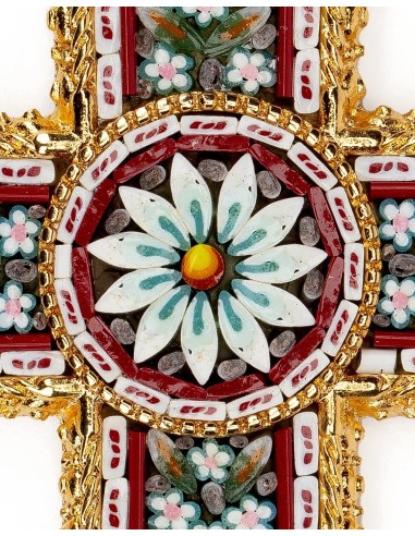 White Red Micromosaic Floral Cross Pendant
