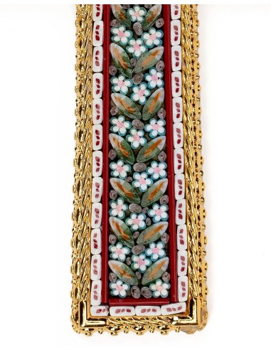 White Red Micromosaic Floral Cross Pendant