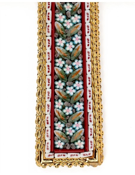 White Red Micromosaic Floral Cross Pendant