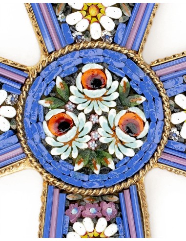 Violet Micromosaic Floral Cross Pendant