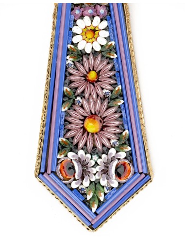 Violet Micromosaic Floral Cross Pendant