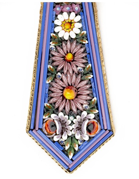 Violet Micromosaic Floral Cross Pendant