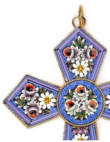 Violet Micromosaic Floral Cross Pendant