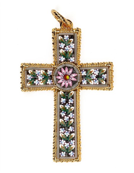 Grey Micromosaic Floral Cross Pendant Grey Micromosaic Floral Cross Pendant