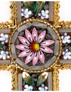 Grey Micromosaic Floral Cross Pendant 2