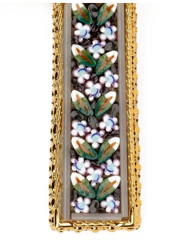 Grey Micromosaic Floral Cross Pendant