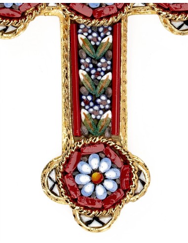 Red Micromosaic Floral Cross Pendant