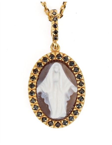 Gold Plated Hand Engraved Miraculous Virgin Mary Cameo | Vatican Gift