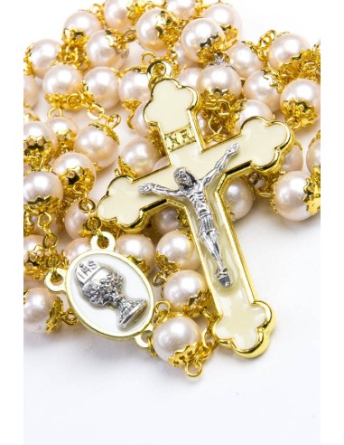 Holy Communion White and Gold Rosary