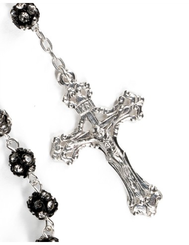 Black Beads Strass Sterling Silver Rosary