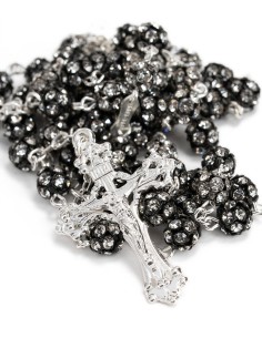 Black Beads Strass Sterling Silver Rosary