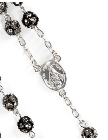 Black Beads Strass Sterling Silver Rosary