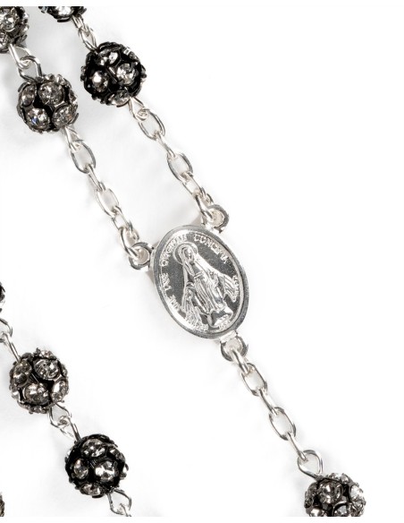 Black Beads Strass Sterling Silver Rosary