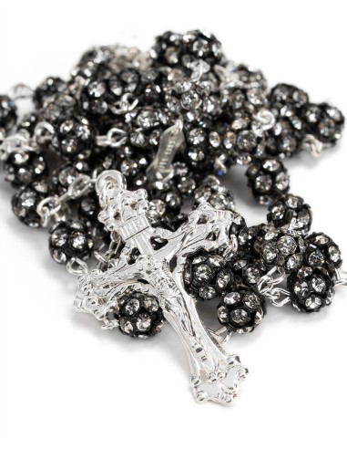 Black Beads Strass Sterling Silver Rosary Set | Vatican Gift