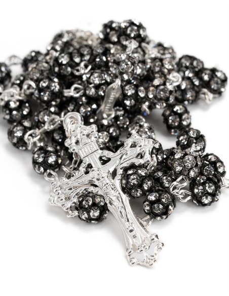 Black Beads Strass Sterling Silver Rosary Set | Vatican Gift
