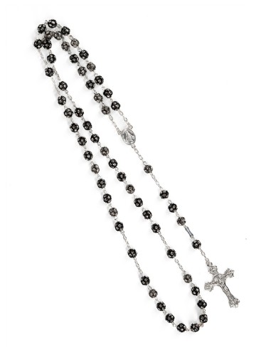 Black Beads Strass Sterling Silver Rosary Set | Vatican Gift