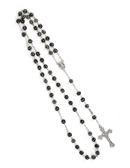 Black Beads Strass Sterling Silver Rosary Set | Vatican Gift