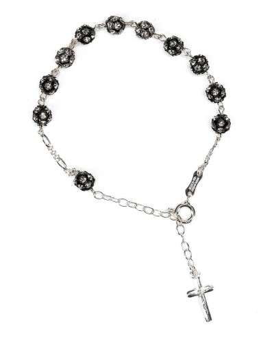 Black Beads Strass Sterling Silver Rosary Set | Vatican Gift