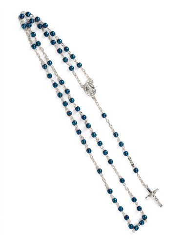 Matt and Shiny Blue Beads Sterling Silver Rosary | Vatican Gift