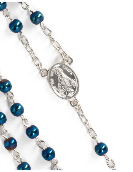 Matt and Shiny Blue Beads Sterling Silver Rosary | Vatican Gift