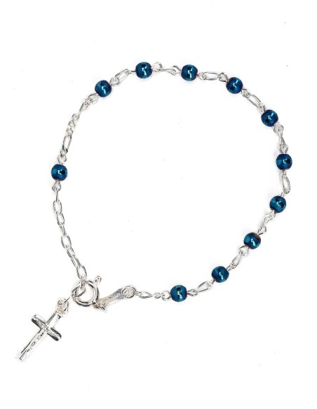 Matt and Shiny Blue Beads Sterling Rosary Bracelet | Vatican Gift Matt and Shiny Blue Beads Sterling Rosary Bracelet | Vatican Gift