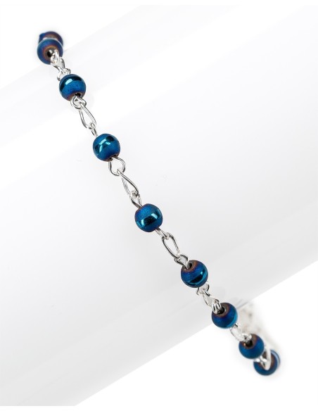 Matt and Shiny Blue Beads Sterling Rosary Bracelet | Vatican Gift Matt and Shiny Blue Beads Sterling Rosary Bracelet | Vatican Gift