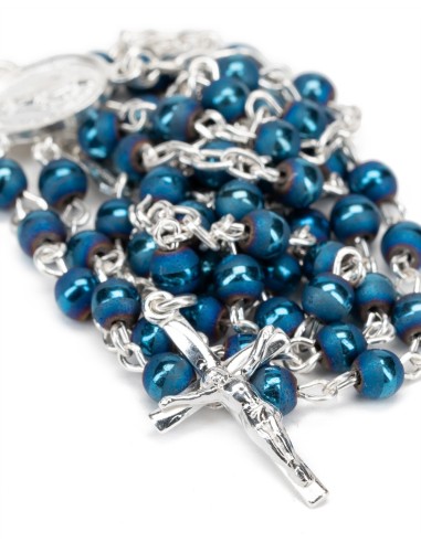 Matt and Shiny Blue Beads Sterling Rosary Set | Vatican Gift