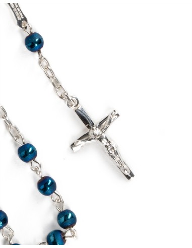 Matt and Shiny Blue Beads Sterling Rosary Set | Vatican Gift