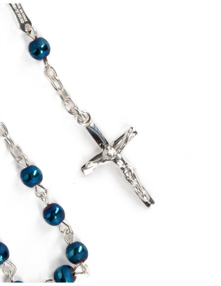 Matt and Shiny Blue Beads Sterling Rosary Set | Vatican Gift