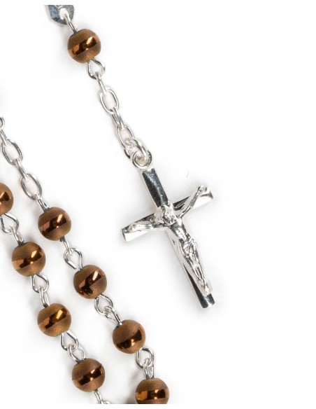 Matt and Shiny Bronze Beads Sterling Silver Rosary | Vatican Gift