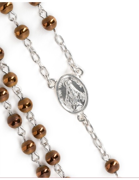 Matt and Shiny Bronze Beads Sterling Silver Rosary | Vatican Gift