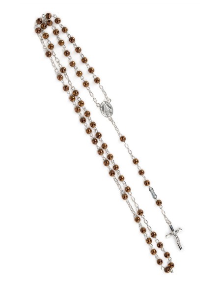 Matt and Shiny Bronze Beads Sterling Silver Rosary | Vatican Gift