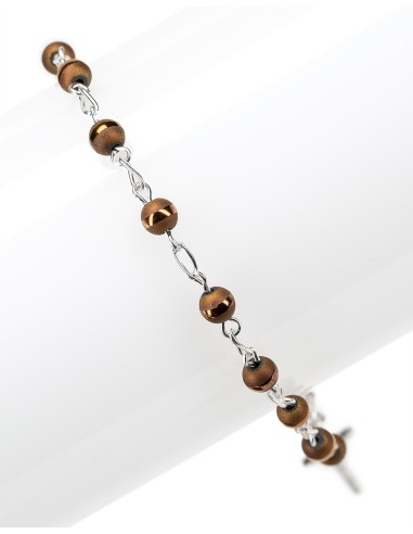 Matt and Shiny Bronzed Beads Sterling Rosary Bracelet | Vatican Gift