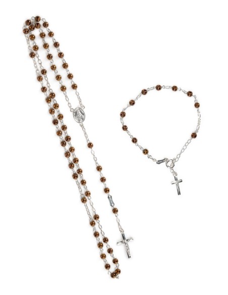 Matt and Shiny Bronzed Beads Sterling Rosary Set | Vatican Gift Matt and Shiny Bronzed Beads Sterling Rosary Set | Vatican Gift