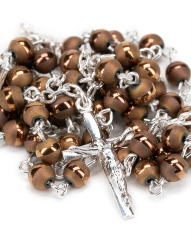 Matt and Shiny Bronzed Beads Sterling Rosary Set | Vatican Gift