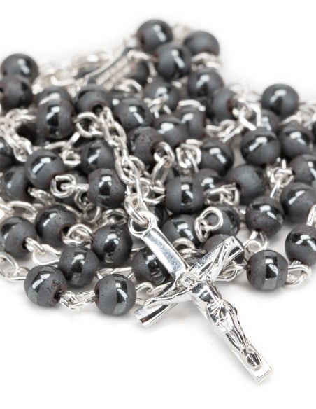 Matt and Shiny Gray Beads Sterling Silver Rosary | Vatican Gift