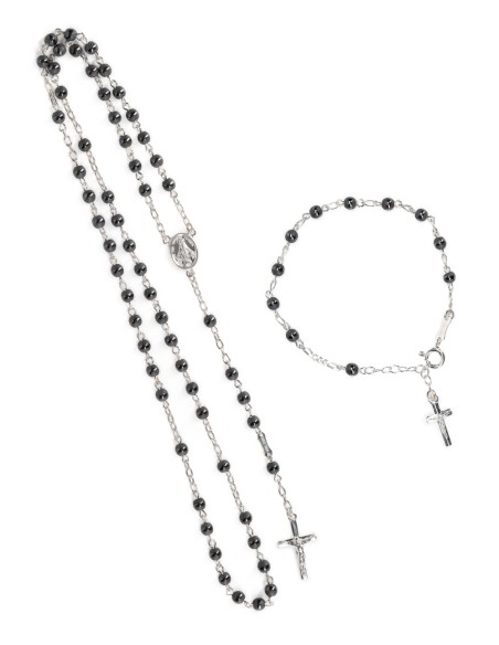 Gray Ematite Beads Sterling Rosary Set | Vatican Gift