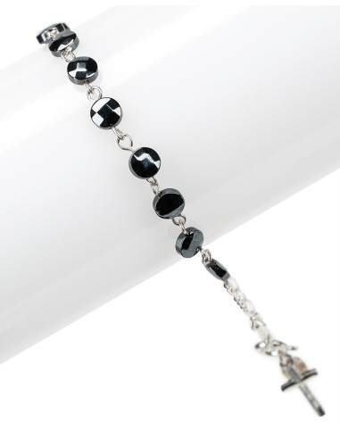 Flat Hematite Beads Sterling Silver Rosary Bracelet