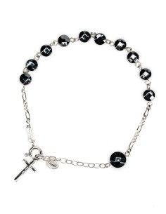 Flat Hematite Beads Sterling Silver Rosary Bracelet