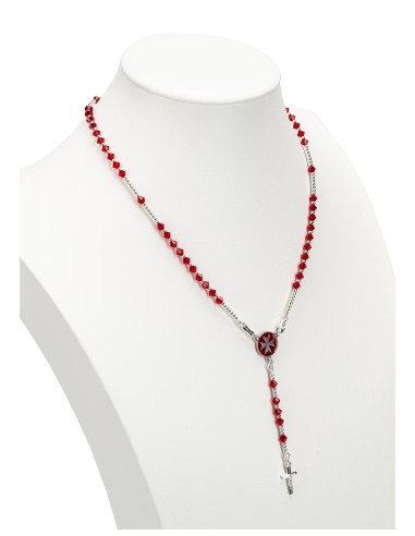 Red Crystal Sterling Silver Rosary Maltese Cross | Vatican Gift
