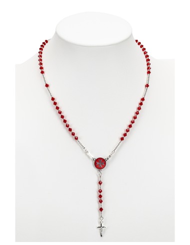 Red Crystal Sterling Silver Rosary Set Maltese Cross