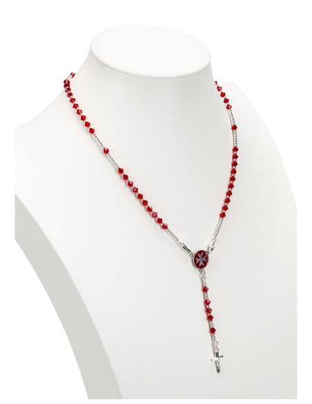 Red Crystal Sterling Silver Rosary Set Maltese Cross