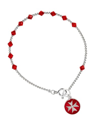Red Crystal Sterling Silver Rosary Set Maltese Cross