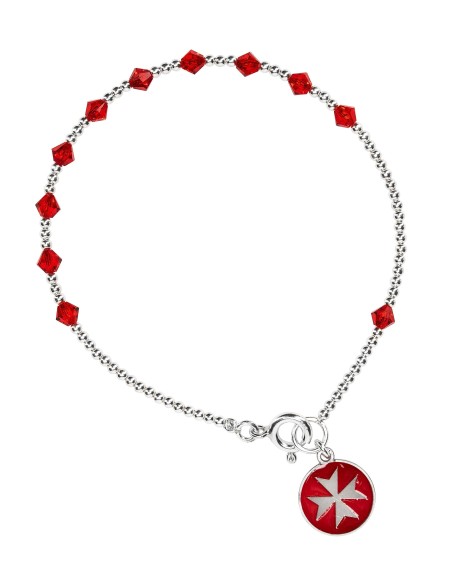 Red Crystal Sterling Silver Rosary Set Maltese Cross