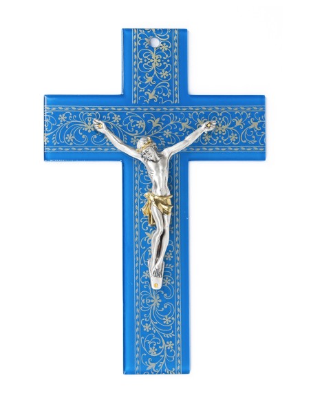 Blue Glass Wall Crucifix | Vatican Gift Blue Glass Wall Crucifix | Vatican Gift