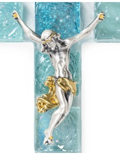Light Blue Glass Wall Crucifix | Vatican Gift 2