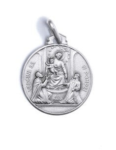 Sterling Silver  Virgin Mary of Pompeii Scapular Double Side Medal