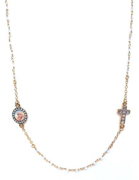 Crystal  Necklace with Crucifix with strass - White - Metal Gold  | Vatican Gift
