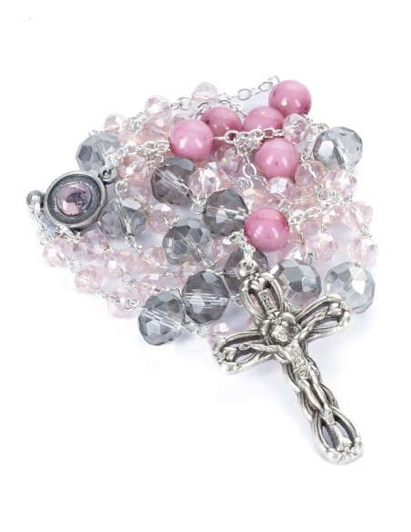 Center Rose Clear Purple Pink Glass Rosary Center Rose Clear Purple Pink Glass Rosary